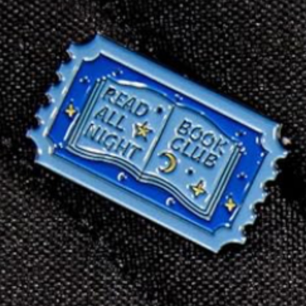 NEW Enamel Pin “Read All Night Book Club” Moon Literature Reading Blue
